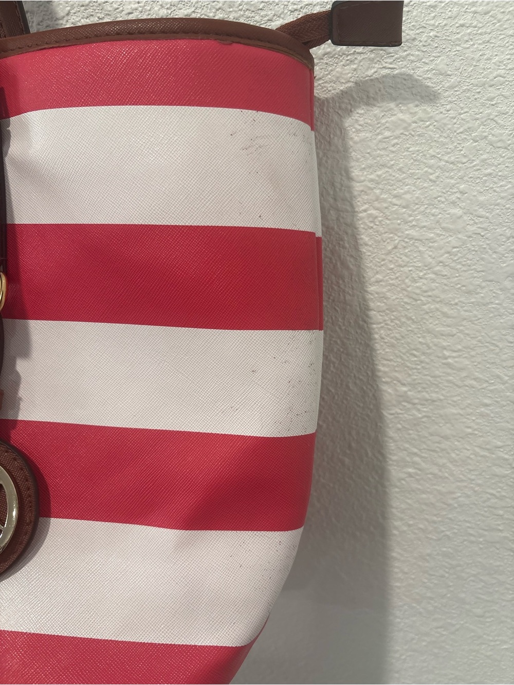 Michael Kors pink and White Striped Tote with Brown Leather Accents - Picture 3 of 12
